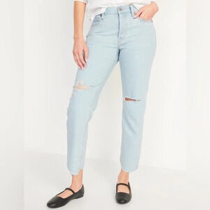 NWT Old Navy Womens size 22 Slouchy Straight Light Wash Jeans High Rise Ripped